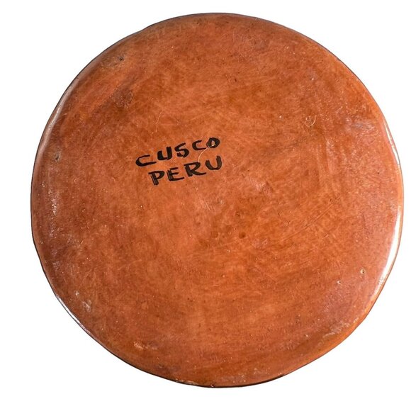 Vtg Art Pottery Cusco Peru Handmade Handpainted Vase Black Bird Crow 5.5" tall - Picture 3 of 10